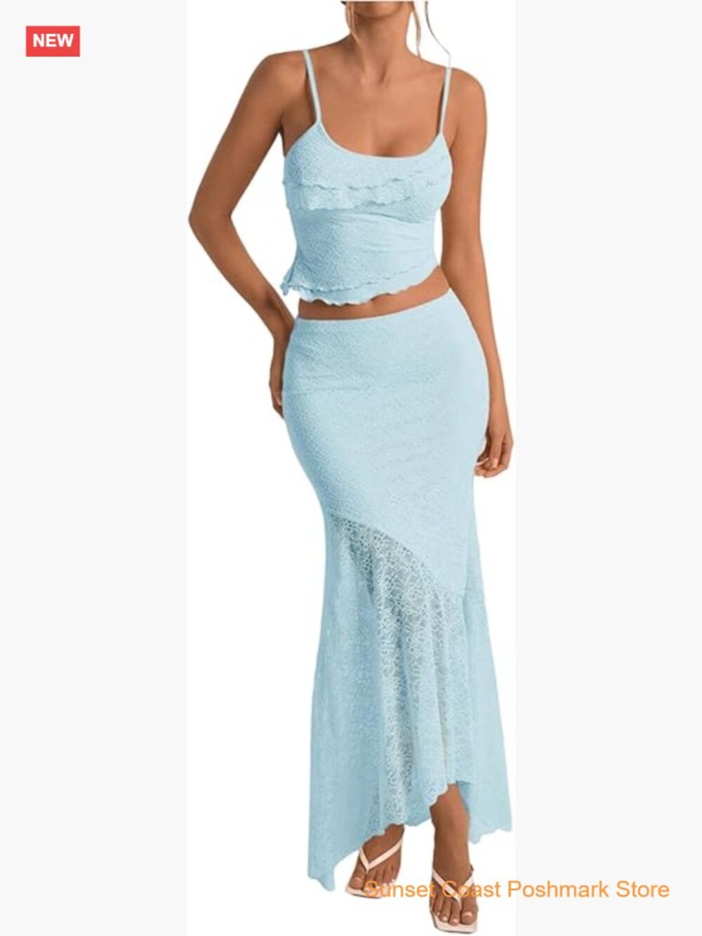Ruffle Trim Cami Crop Top and Low Rise Maxi Skirt Set